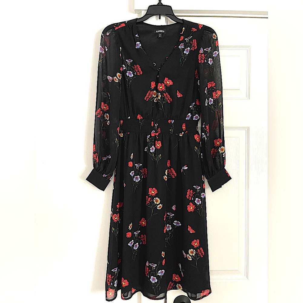 EXPRESS woman’s long sleeve knee length chiffon floral dress size XS